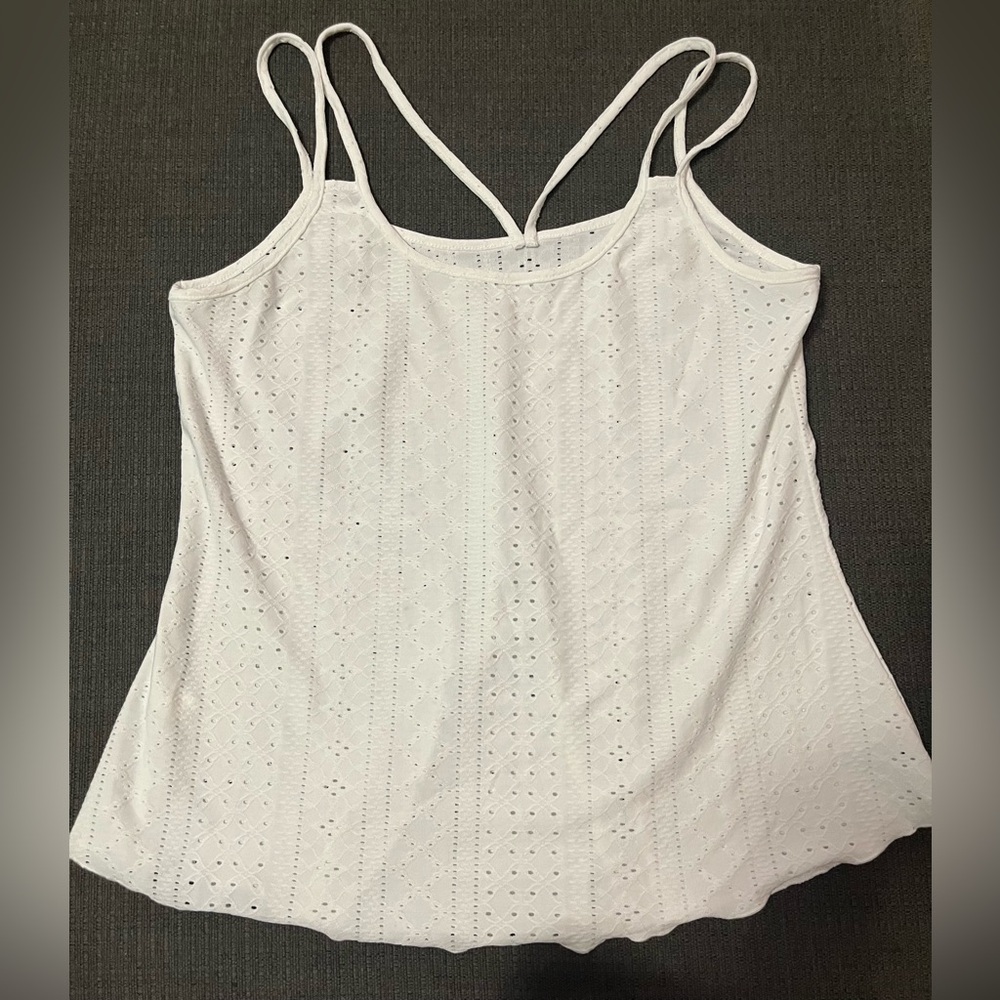 Stretchy White Eyelet Tank Top Large